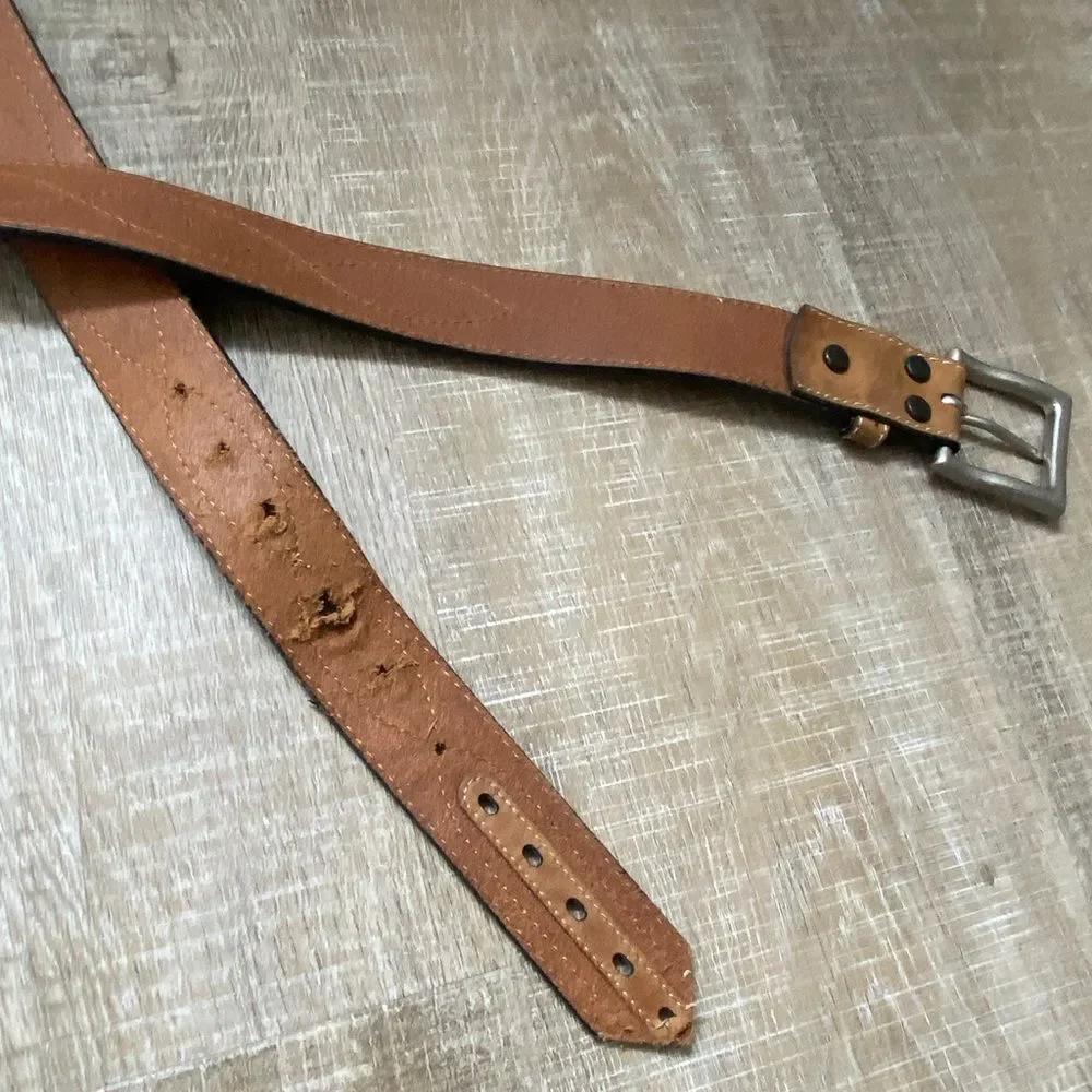 Bay Apache Brown Tan Leather Stitched Western Belt Mens Size 46 Rodeo Boho Retro